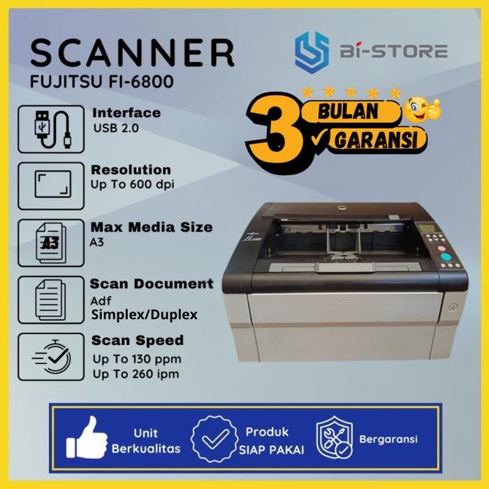 Fujitsu Scanner A3 Fi-6800 premium high speed dengan ADF 500 lembar