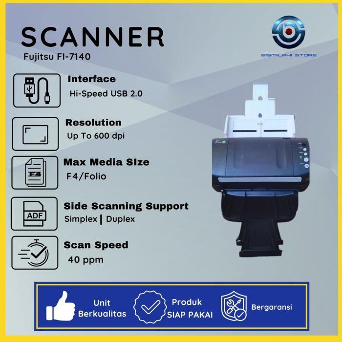 Scanner Folio Fujitsu FI-7140 dengan kecepatan 40 ppm dan ADF 80 lembar