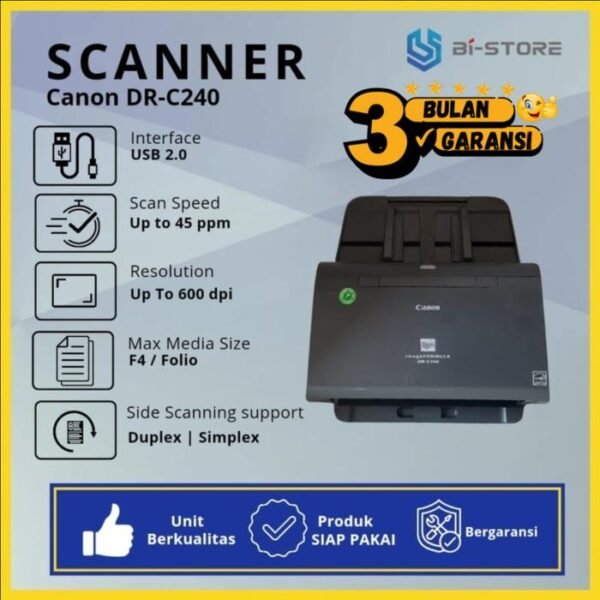 Scanner Folio Canon DR-C240 dengan ADF 60 lembar dan kecepatan 45 ppm