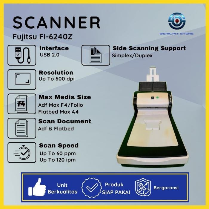 Scanner Fujitsu fi-6240Z ADF F4 | Kecepatan 60 ppm Bergaransi
