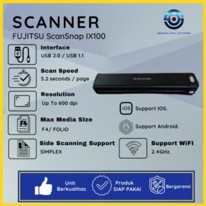 Scanner F4 Portable Fujitsu ScanSnap IX100 dengan Wi-Fi dan baterai rechargeable