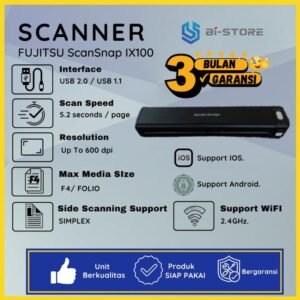 Scanner F4 Portable Fujitsu ScanSnap IX100 dengan koneksi WiFi untuk scan ke HP