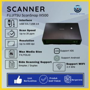 Scanner Fujitsu ScanSnap IX500 portable F4 dengan koneksi WiFi dan duplex otomatis