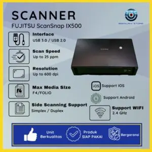 Scanner Folio F4 Fujitsu ScanSnap iX500 dengan koneksi Wi-Fi dan ADF 50 lembar