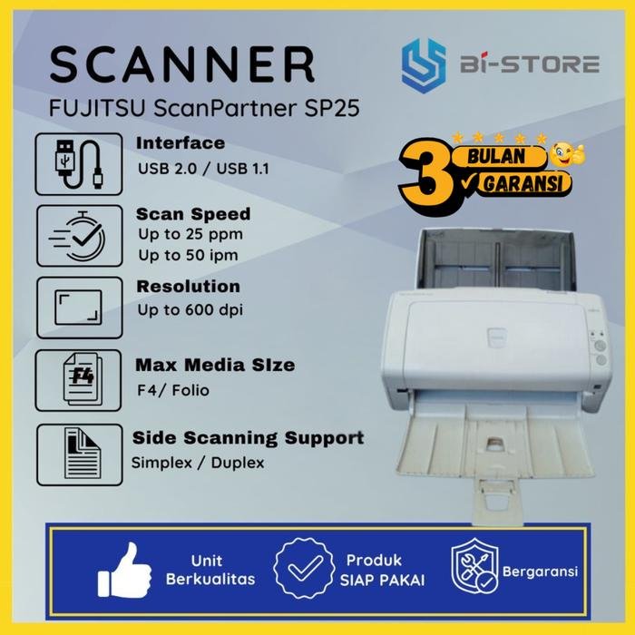 Scanner Folio F4 Fujitsu ScanPartner SP25 dengan ADF 50 lembar dan kecepatan 25 ppm