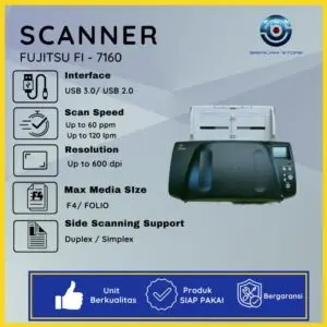Scanner Fujitsu FI-7160 – Scanner F4 High Speed Profesional dengan ADF 80 Lembar dan Duplex Otomatis