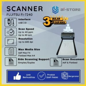 Scanner Folio Fujitsu Fi-7240 siap pakai dengan ADF 80 lembar dan kecepatan 40 ppm