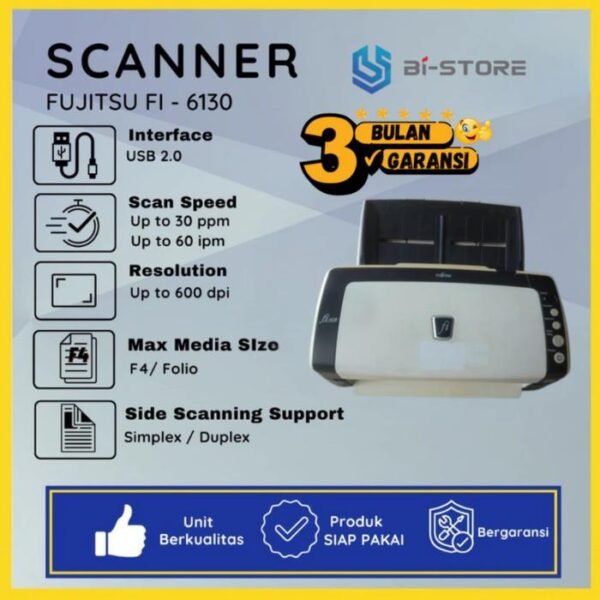 Scanner Fujitsu FI-6130 mendukung ukuran F4 Legal dengan fitur duplex otomatis
