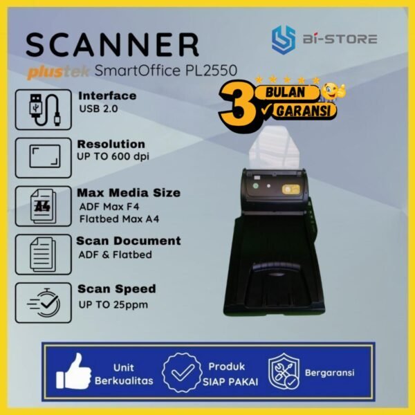 Scanner F4 Plustek SmartOffice PL2550 flatbed dan ADF berkecepatan tinggi untuk dokumen profesional