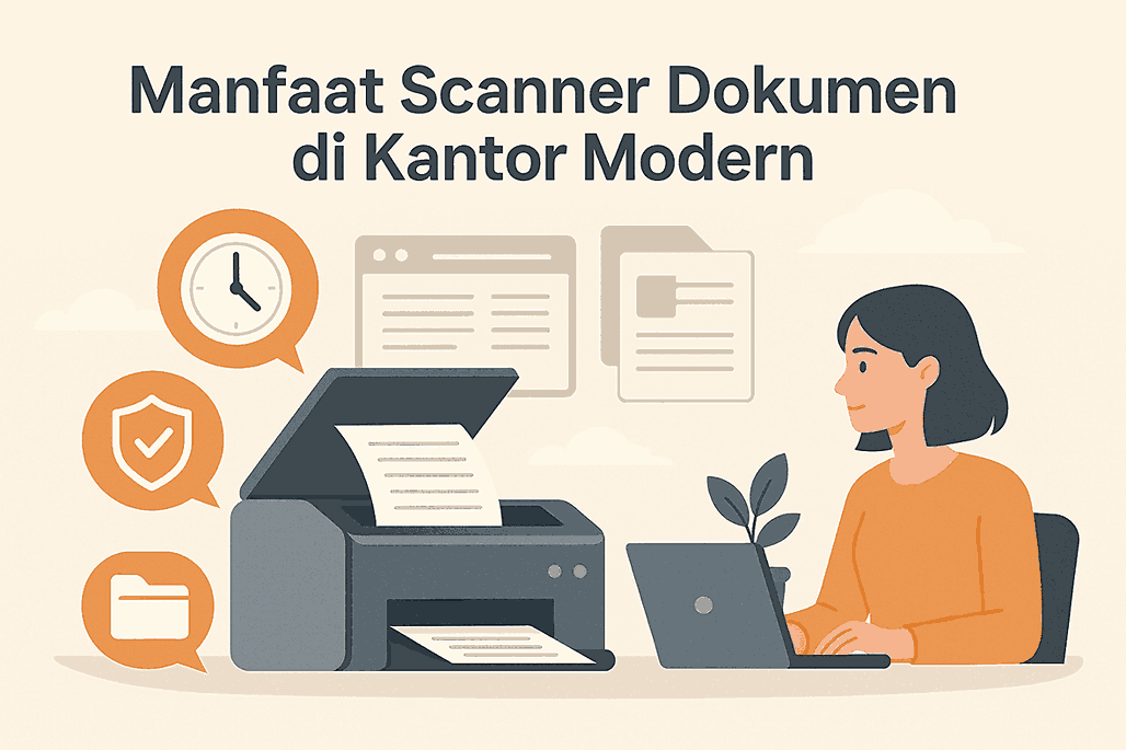 gmabar seseorang sedang scanning dokumen dalam format kartun