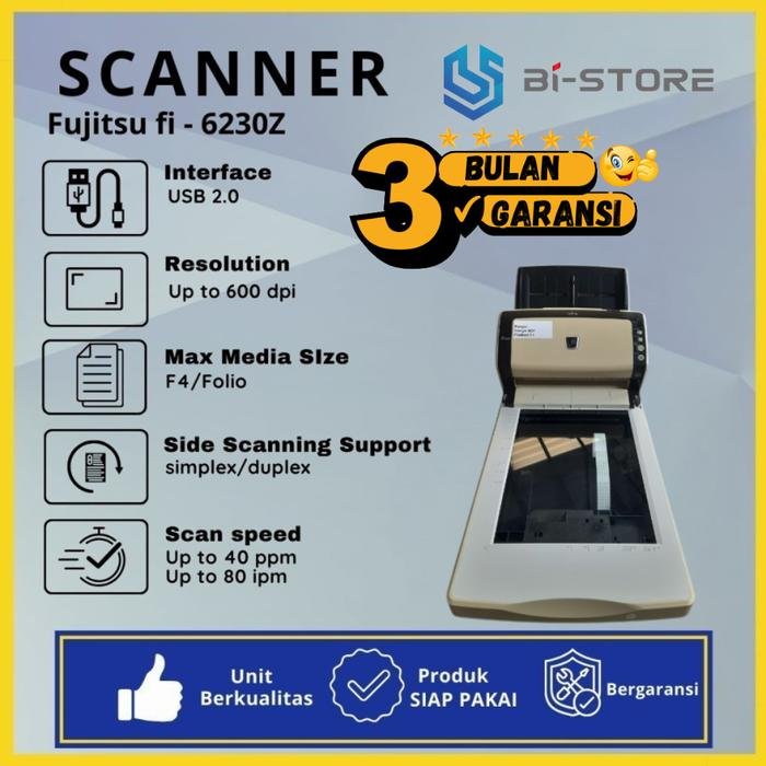Scanner F4 Fujitsu Fi-6230Z dengan kecepatan 40 ppm dan flatbed tambahan