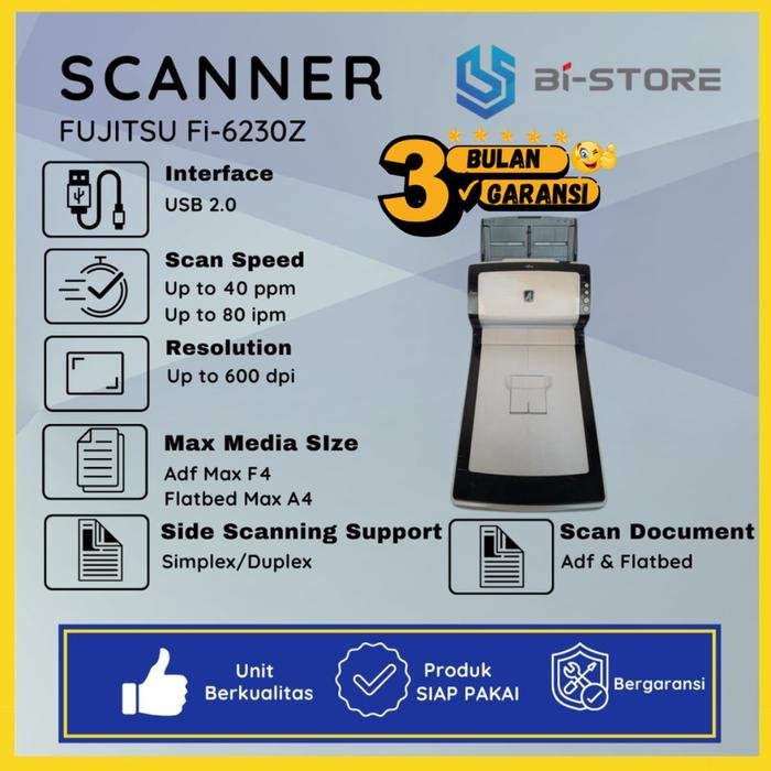 Scanner Fujitsu Fi-6230Z berkecepatan tinggi dengan ADF dan Flatbed