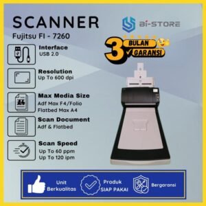 Scanner Folio Fujitsu Fi-7260 siap pakai dengan kecepatan 60 ppm dan cover pelindung