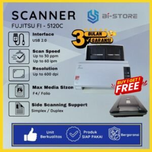 Scanner Fujitsu Fi-5120C mendukung ukuran F4 Legal dengan kecepatan 24 ppm dan fitur duplex otomatis