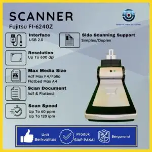 Scanner F4 Fujitsu Fi-6240Z high speed dengan duplex otomatis dan ADF 50 lembar