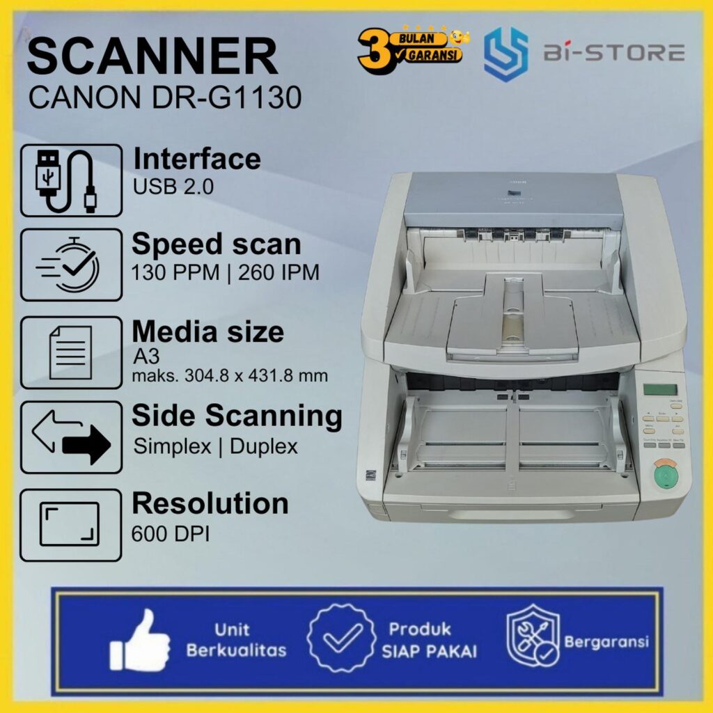 Canon imageFORMULA DR-G1130 Scanner Dokumen A3 | 130 PPM | ADF 500 Lembar