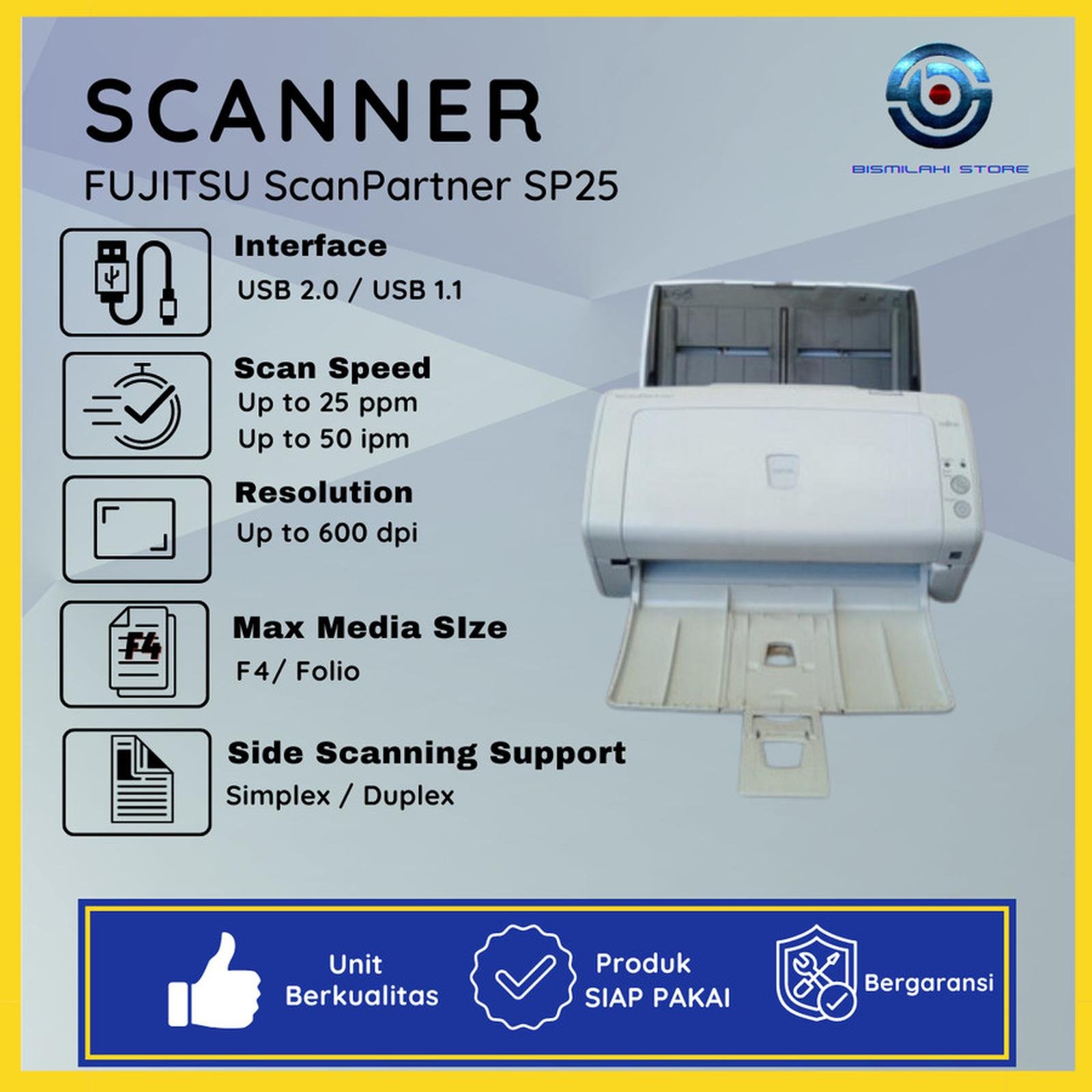 Fujitsu ScanPartner SP25 Scanner Dokumen A4 ADF - Kecepatan 25 PPM