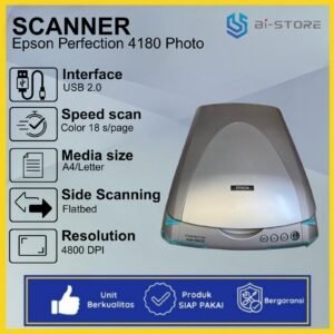 Cari scanner foto handal? Epson Perfection 4180 Photo hadir dengan hasil tajam untuk dokumen dan klise film. Kondisi normal, siap pakai, bergaransi!